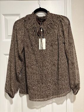 DownEast Brown Chevron Peasant Blouse